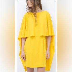 Zara yellow backless cape dress